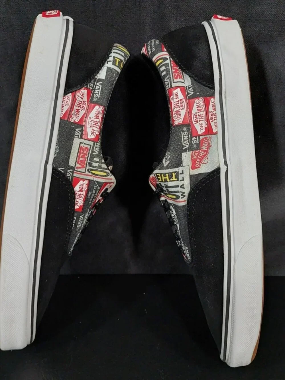 Vans Authentic Skate Black and Logo Spellout AOP Patterned Shoe. Men's Sz 10